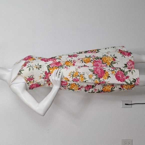 Cynthia Rowley Preppy Floral 100% Linen Sleeveless Coquette V-Neck Dress Size 6 - Picture 5 of 9